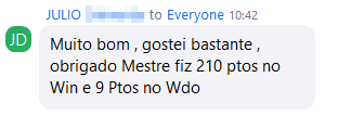 Julio: fiz 210 pontos no Win e 9 no Wdo